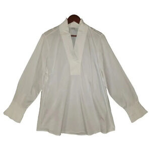 Soft Surroundings Women White Cotton Pleated V-Neck Long Sleeve Size 2X